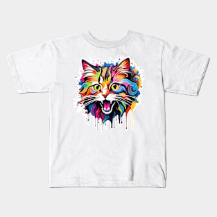 Cat Head Dripping Rainbow Graffiti Kids T-Shirt